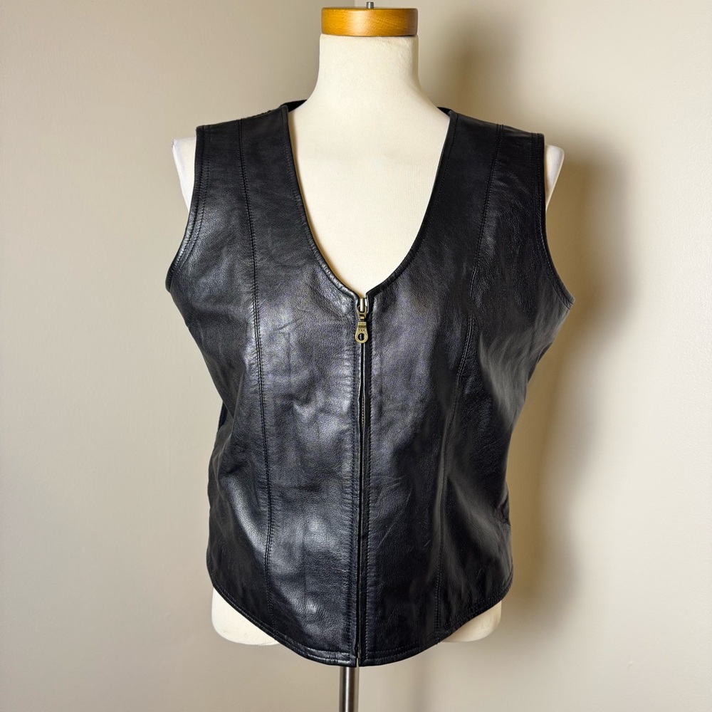CHANDLER HILL Leather Zip Front Vest with Sweater Back BLACK / MEDIUM